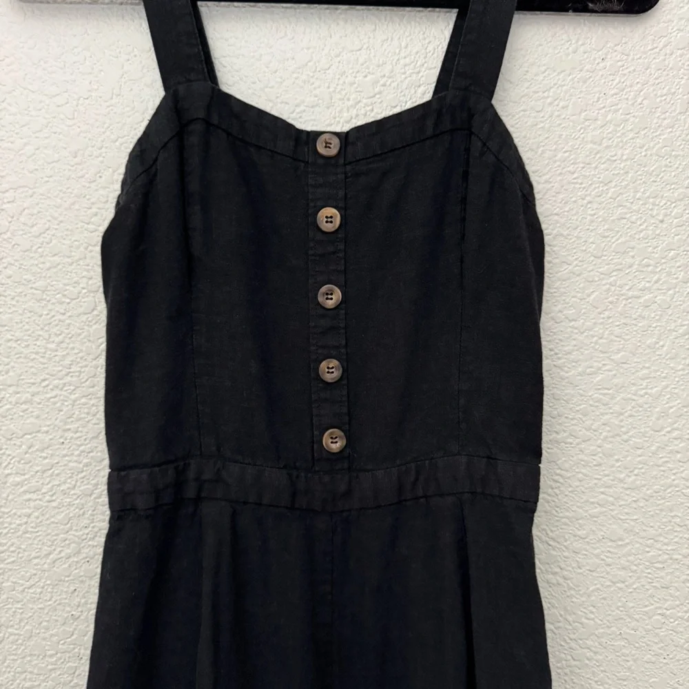 Zara Linen Blend Cropped Wide Leg Sleeveless Jumpsuit Black Size Small